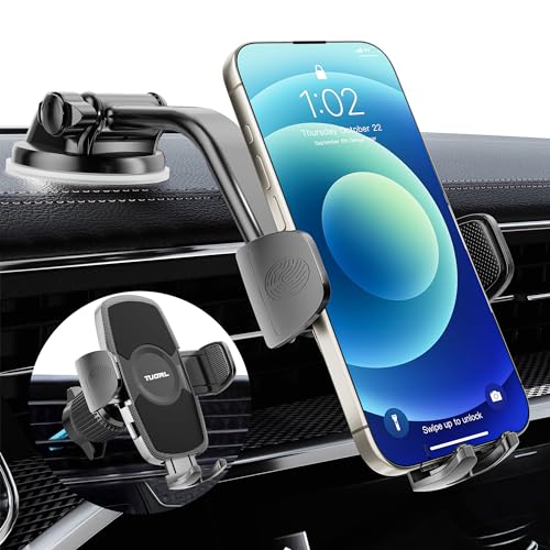 Car Phone Holder [Big Phone Friendly] Phone Holder for Car Universal for Air Vent Dashboard Windshield Phone Mount for Car 3 in 1, Hand Free Mount for iPhone 15 14 Pro Max Samsung All Cell Phones