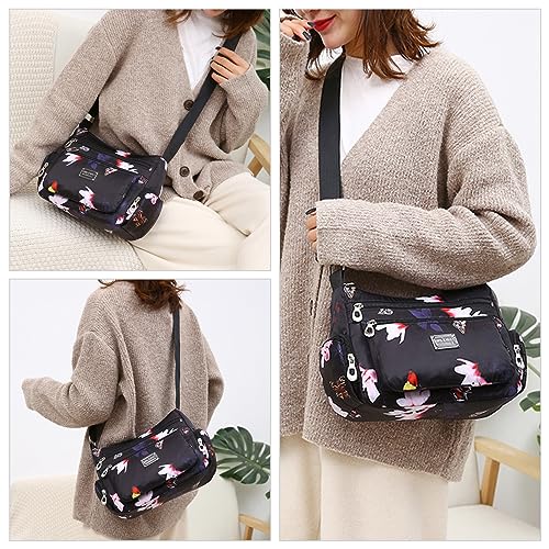 NOTAG Crossbody Bags for Women Nylon Shoulder Bag Floral Multi-Pocket Purses and Handbags (BH)