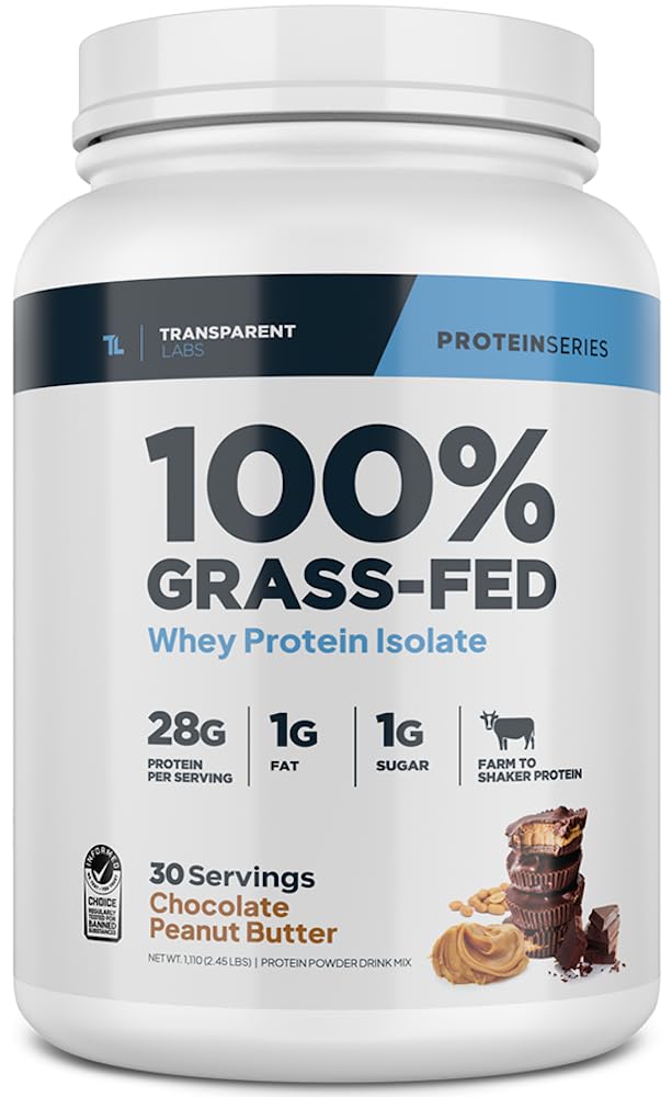 Transparent Labs Grass-Fed Whey Protein Isolate - Natural Flavor, Gluten Free Whey Protein Powder w/ 28g of Protein per Serving & 9 Essential Amino Acids - 30 Servings, Chocolate Peanut Butter