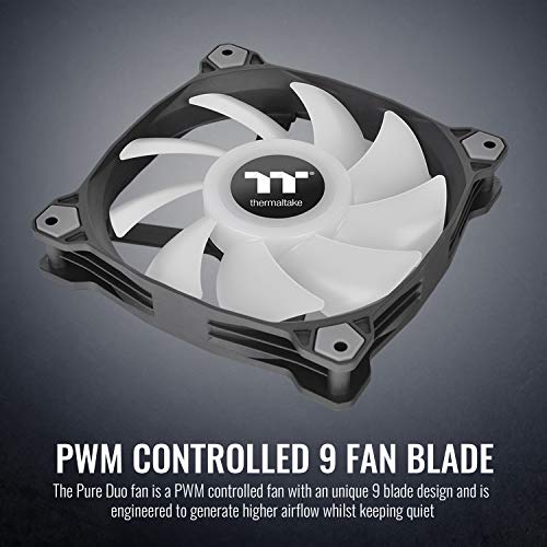 Thermaltake Pure Duo 120mm 16.8 Million RGB Color 5V ARGB Motherboard Sync 2 Light Rings 18 Addressable LED 9 Blades Hydraulic Bearing White Case/Radiator Fan CL-F097-PL12SW-B