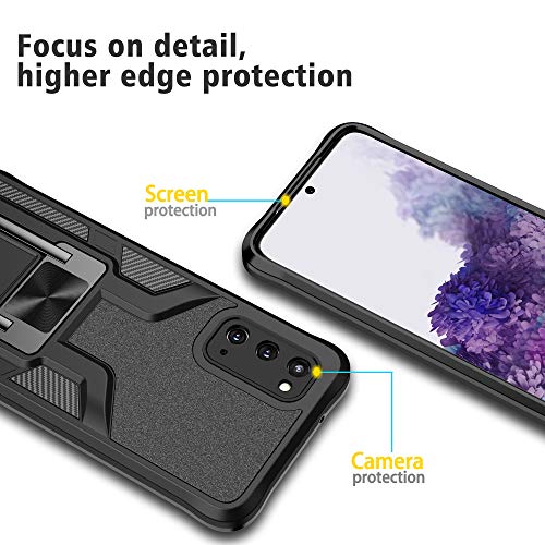 AKINIK for Samsung Galaxy S20 Case (Not Fit Galaxy S20 FE), with Self Healing Flexible TPU Screen Protector [2 Pack], Military Grade Double Shockproof with Kickstand Case for Samsung S20-Black