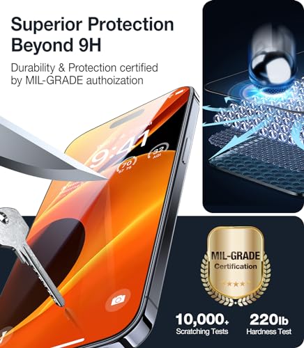 UltraGlass Unbreak Top 9H+ Glass for iPhone 16 Screen Protector 6.1" [12FT Military Grade Shatterproof] Screen Protector 16 Tempered Glass [Longest Durable] Full Coverage, One Step Install, 2 Pack