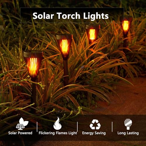 EXCMARK 2 Pack Solar Lights Outdoor Mini with Flickering Flame Torch Lights for Outside Garden Yard Lawn Patio Pathway Decor.