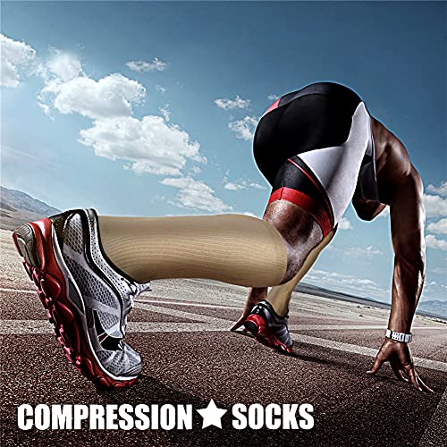 CHARMKING Compression Socks for Women & Men Circulation (3 Pairs) 15-20 mmHg is Best Athletic for Running, Flight Travel, Support, Cycling, Pregnant - Boost Performance, Durability (S/M, Nude)