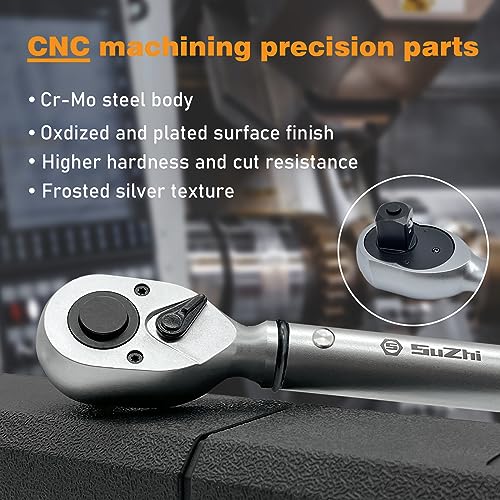 SuZhi 1/2-Inch Drive Click Torque Wrench Set 10-160FT-LB/13.6-217.1Nm, Garage Car & Motorcycle, Spark Plug, Wheel, Oil change.