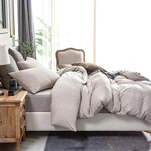 PURE ERA Jersey Knit Duvet Cover Set 100% T-Shirt Cotton Super Soft Comfy 2pc Bedding Set with Zipper Closure (Solid Creamy White, Twin)