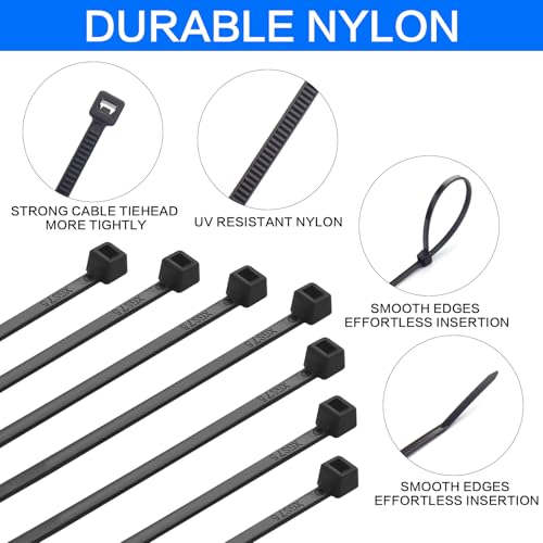 1000 Pcs Black Zip Ties, 3 Inch Small Self-Locking Nylon Cable Ties, Premium Thin Plastic Wraps Wire Ties for Indoor and Outdoor (Black)