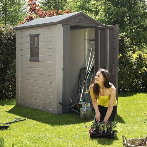 Keter Factor 4x6 Outdoor Storage Shed Kit-Perfect to Store Patio Furniture, Garden Tools, Bike Accessories, Beach Chairs and Push Lawn Mower