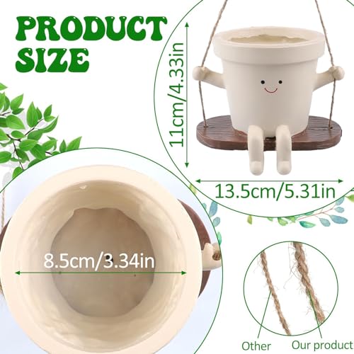 CEOJPA Swing Smiley Face Hanging Planter Pot for Indoor Outdoor Plants, Cute Swinging Plant Pot, Hanging Flower Pots, Face Planter Pot Head, Resin Succulent Planter (S-Plant Pot-Straight)