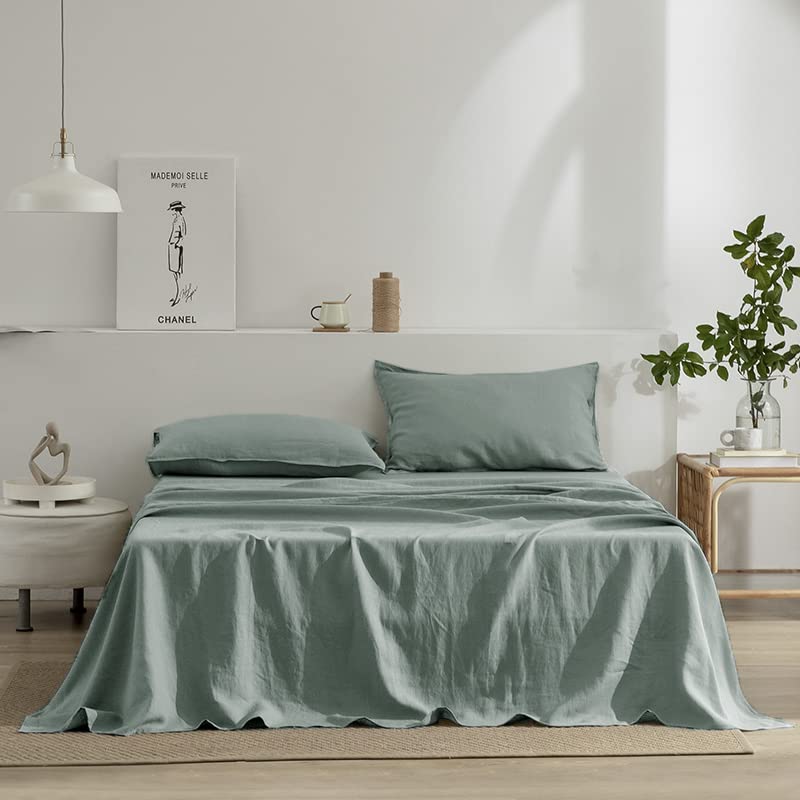 EVERLY Linen Sheets Set Queen Size,100% French Stonewash Pure Linen Sheets Set,4Pieces (1Flat Sheet,1Fitted Sheet,2Pillowcase) Suitable for Hot Sleepers,Deep Pocket Natural Bedding Set-Navy Blue