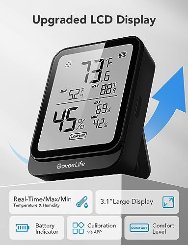 GoveeLife Hygrometer Thermometer H5104, Bluetooth Room Temperature Monitor with APP Alert and 2 Years Date Storage Export, Remote LCD Digital Hygrometer Indoor Humidity Meter, Greenhouse, Humidor, RV