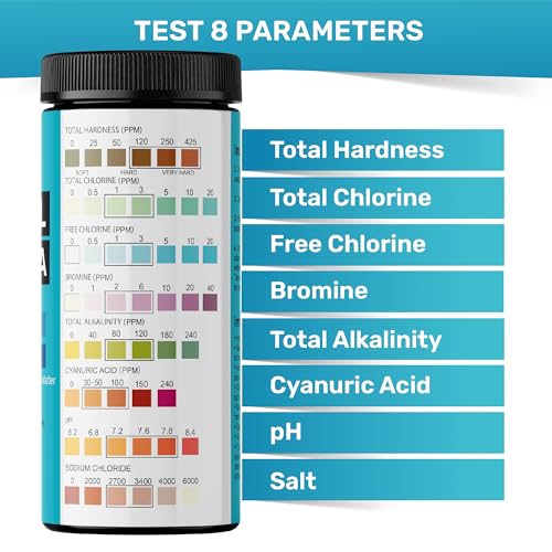 Hot Tub and Pool Test Strips - 6in1 Quick & Accurate Hot Tub, Spa, Pool Test Strips - 100 Water Test Strips, Water Test Kit with E-Book - Test Chlorine, Bromine, pH, Hardness, Alkalinity - JNW Direct