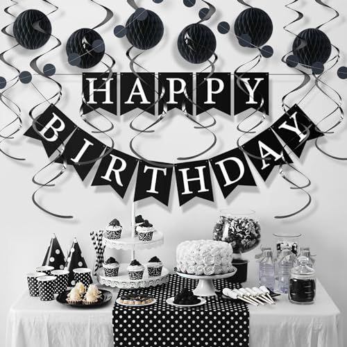 LITAUS, Birthday Decorations, NO DIY - Pack of 16 | Red Happy Birthday Banner, Honeycomb Balls, Swirls, Garland | Happy Birthday Decorations | Red Birthday Party Decorations