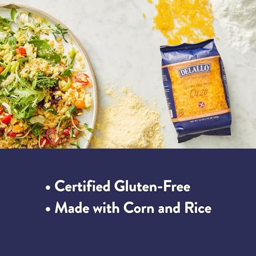 DeLallo Gluten Free Orzo Pasta, 12 oz Bag, (3 Pack), Made with Corn and Rice Flour, Handcrafted in Italy, Non-GMO, All Natural, Kosher