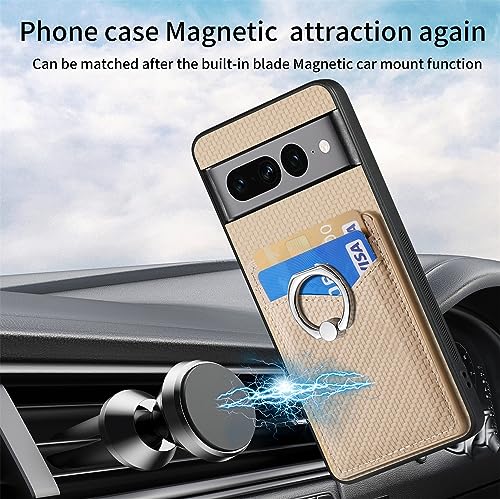 Phone Case for Google Pixel 7 Pro 5G Wallet Cover with Tempered Glass Screen Protector Slim Ring Stand Credit Card Holder Magnetic Cell Accessories Pixel7Pro Pixel7 XL Seven 7Pro 6.7 Women Men Beige