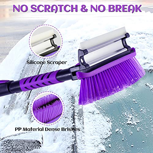 HEQIEBXK Snow Brush Car Ice Scraper - Extendable 42” Windshield Snow Broom with Foam Grip No Scratch for SUV, Truck