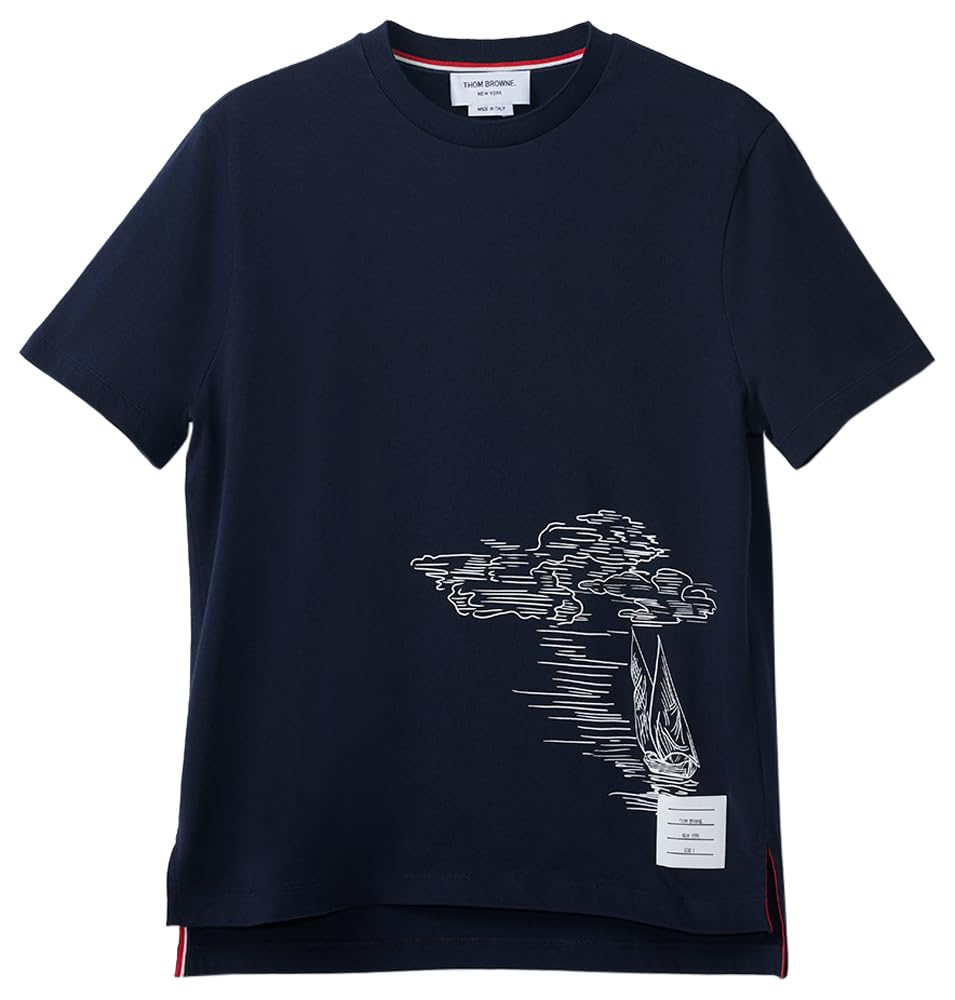 Thom Browne, Men's Short Sleeve Tee With Print, Small, Navy