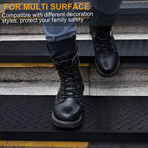 Spurtar Rubber Stair Treads, 30" x 10" 3PCS Outdoor Rubber Stair Treads Non-Slip, 30 Inch Rubber Stair Treads for Wooden Steps, Skid Resistant Stair Treads for Concrete Marble Tile Metal Stairs Black