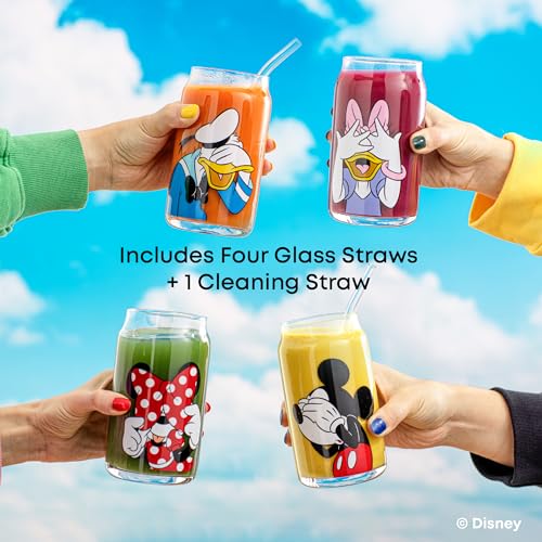 JoyJolt Star Wars Now Playing Collection Tumblers, 16.9oz Classic Can Shape Tumbler Drinking Glass Cups Set, Glass Tumbler Set of 4 w/Glass Straws, Star Wars Gifts, Star Wars Glassware