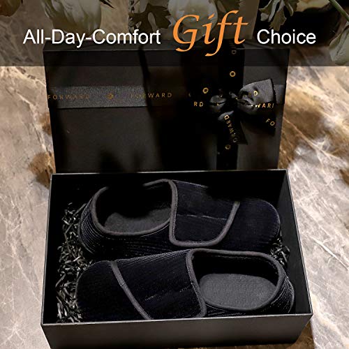 LongBay Men's Memory Foam Diabetic Slippers Comfy Warm Plush Fleece Arthritis Edema Swollen House Shoes (8, Black)