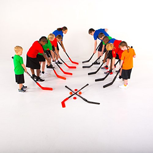 Cosom Senior Hockey Sticks for Floor Hockey and Street Hockey, Plastic Phys Ed and Hockey Training and Practice Equipment, 16 Pieces 12 Plastic Sticks, 2 Pucks, and 2 Balls, 47", Power Shaft