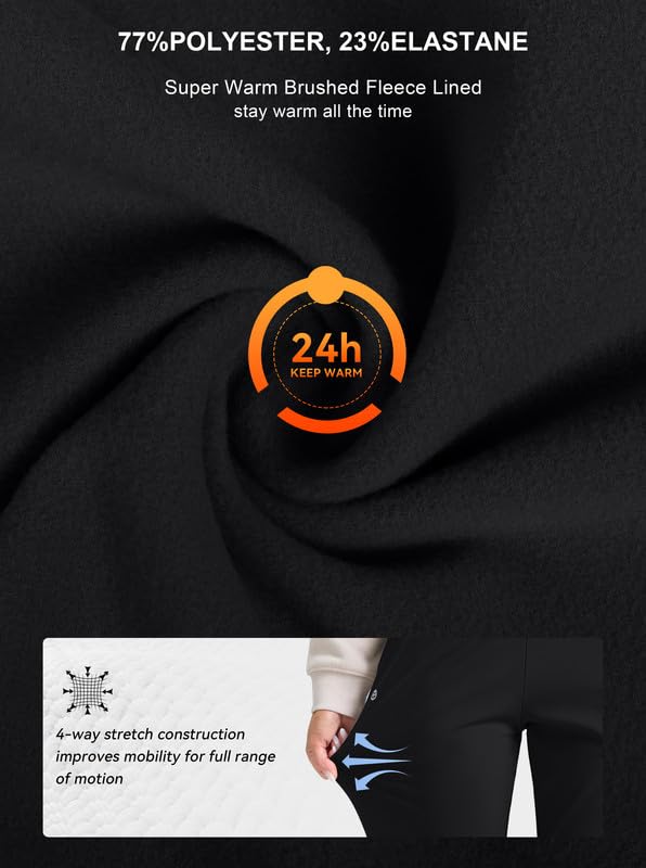 G Gradual Women's Fleece Lined Joggers High Waisted Water Resistant Thermal Hiking Pants Cold Weather Sweatpants with Pockets(Ash Rose,S)