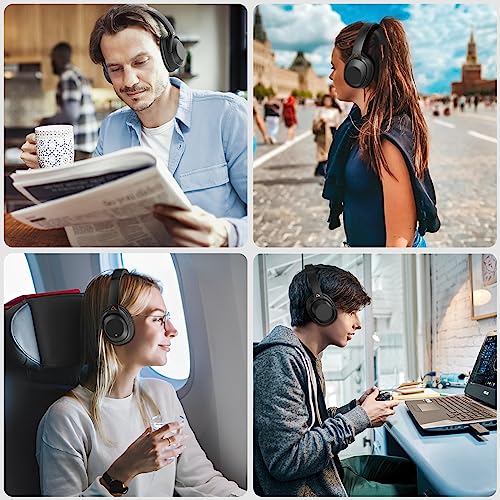 YMOO Bluetooth 5.2 Hybrid Active Noise Cancelling Headphones for Airplane Travel, Wired and Wireless ANC Headphones, 75H Playtime Over Ear Headphones, Bluetooth Headset with Mic for Adults