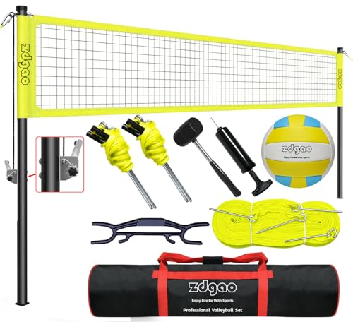 Volleyball Net Outdoor - Portable Volleyball Set for Backyard with Professional Volleyball Net, Wrap Yarn Volleyball and Pump, Boundary Line, Carry Bag