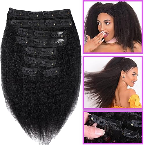 Kinky Straight Hair Clip ins Hair Extensions Chocolate Brown Brazilian Virgin Human Hair Kinky Straight Clip in Hair Extensions Real Human Hair 8pcs 20 Clips 100g/Set (4# Kinky straight, 12inch)