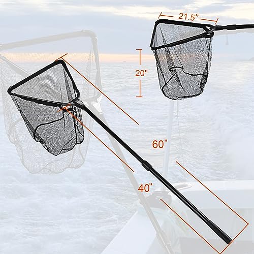 Fiblink Folding Aluminum Fishing Landing Net Fish Net with Extending Telescoping Pole Handle(Extend Length: 44-60 inches-with Larger net)