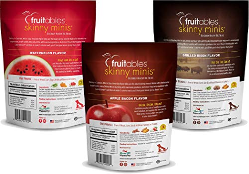 Fruitables Soft and Chewy Skinny Minis Grain Free Dog Training Treats Variety Pack of 6-1 of Each Flavor