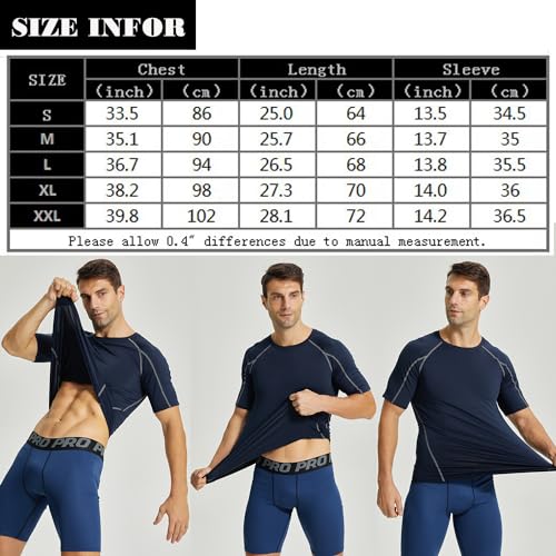 LANBAOSI 3 Pack Men's Compression Shirts Short Sleeve Compression Base Layer Cool Dry Athletic Undershirt Workout T Shirt