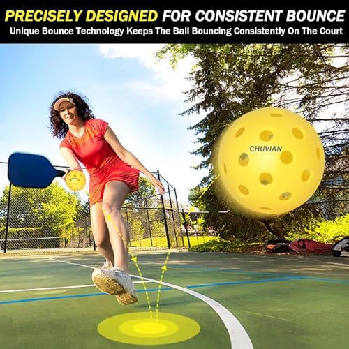 CHUVIAN Pickleball Balls, 6 Pack, 40 Holes, Yellow, Suitable for All Courts High Bounce, True Flight, Durable Yellow Pickle Balls, USA Pickleball Approved Tournament and Competition Play