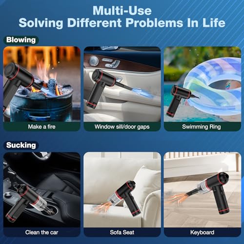 Compressed Air Duster, MARLALL 3 Gear Adjustable Cordless Air Blower & Hand Pump Car Cleaner Portable Rechargeable 100000RPM Mini Handheld Computer Keyboard Duster Cleaner with LED Light