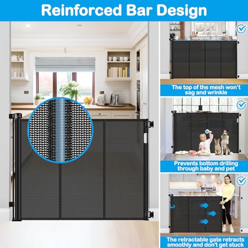 Reinforced 42 Inch Extra Tall Retractable Dog Gate with Reinforced Strips Retractable Baby Gates Extra Tall Dog Gate Outdoor Retractable Gate Extra Tall Pet Gate Tall Retractable Gates for Dogs Indoor