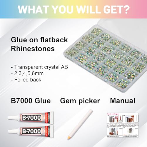 20100Pcs Red Rhinestones for Crafts with b7000 Gem Glue for Clothes Clothing, Flatback Red Rinestones Crystals Diamonds for Fabric Shoes DIY Decoration, Flat Back Red Gemstones Bulk Badazzle Kit 2-6mm