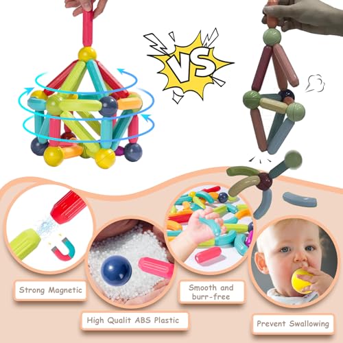 Titrot Magnetic Blocks Kids Toys, Large Magnetic Building Sticks STEM Educational Sensory Toy Preschool Learning Montessori Toys for Toddlers Boys Girls Ages 3-8 with 1 Car