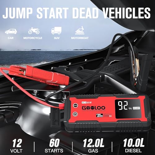 GOOLOO GT4000 Car Jump Starter 4000A 100W Fast-Charging 12V SuperSafe Portable Battery Booster Pack with -40℉ Pre-Heating Tech, Auto Jump Box Jumper Cables for 10L Diesel and 12L Gas Engine