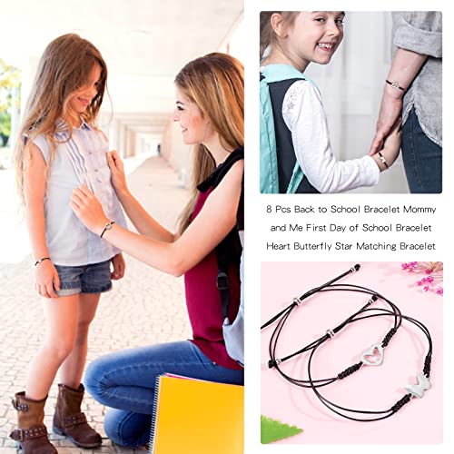 8 Pcs First Day of School Bracelet Back to School Gifts Mommy and Me Bracelets Matching Heart Butterfly Wish Bracelets Set Back to School Gifts Stuff Supplies(T-Back-star)