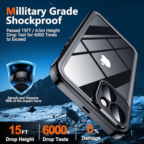 SPIDERCASE for iPhone 13 Case Waterproof,Built-in【9H Tempered Glass】 Camera Lens & Screen Protector【IP68 Underwater】【15FT Military Shockproof】 Full Body Protection Rugged iPhone 13 Case 6.1’’,Black