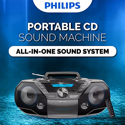 Philips Portable CD Player Bluetooth with Cassette All in one Powerful Stereo Boombox for Home with mega Bass Reflex Speakers, Radio/USB / MP3/ AUX Input with Backlight LCD Display