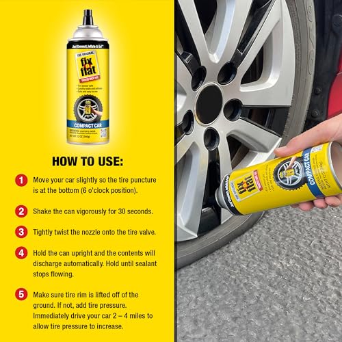 Fix-A-Flat S60410 Aerosol Emergency Flat Tire Repair and Inflator, for Compact Tires, Eco-Friendly Formula, Universal Fit for All Compact Cars, 12 oz. (Pack of 1)