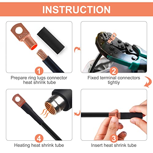 Copper Wire Lugs,Terminal Connectors,Used on AWG12 10 8 6 4 2 Cable,Heat Shrink Set,Bare Copper Eyelets,Ring Terminals Connectors,30Pcs Battery Cable Lugs Ends and 30Pcs Heat Shrink Tubing (60PCS)