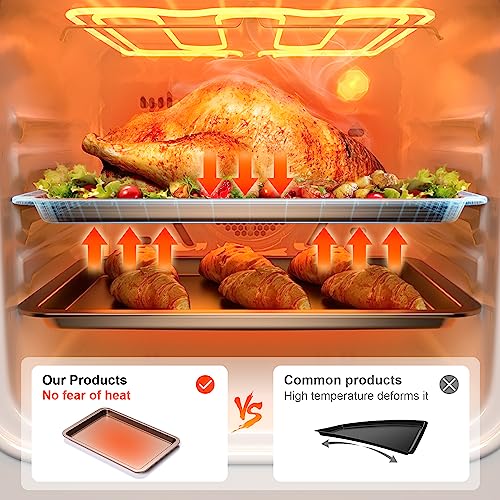 HONGBAKE Cookie Sheets, Baking Sheet Set, Nonstick Oven Pan with Wider Grips, 3 Pack Half/Jelly Roll/Quarter Baking Tray, Premium & Dishwasher Safe