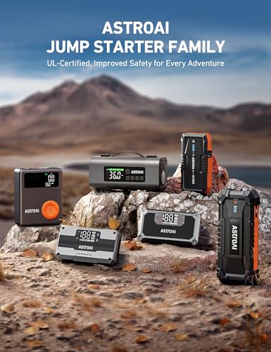 AstroAI Jump Starter with Air Compressor,1750A 12V Battery Jump Starter with 150PSI Digital Tire Inflator, Up to 7.5L Gas & 5.0L Diesel Engines, Visible LCD Screen with Jumper Cable, AC Charger