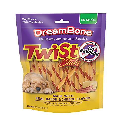 DreamBone Twist Sticks With Real Bacon And Cheese Flavor, Rawhide-Free Chews For Dogs, 50 Count (Pack of 1)