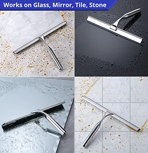 HOME SO 12” Shower Squeegee in Chrome Finish; Effective Rubber Blade Squeegee for Windows, Glass Shower Doors, Car Windshield, Mirrors, Tile Walls, Kitchen Surfaces and More