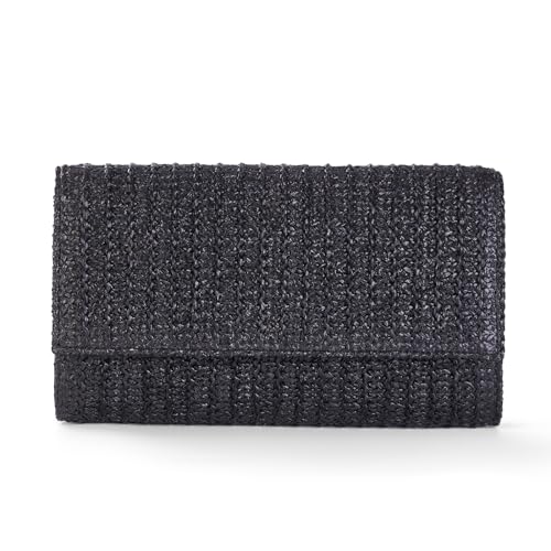 Liadreem Straw Clutch Purse Summer Shoulder Crossbody Bag, Raffia Evening Purse Envelope Clutch Handbag Beach Bag 2024 Trendy for Travel, Parties, Wedding, Black
