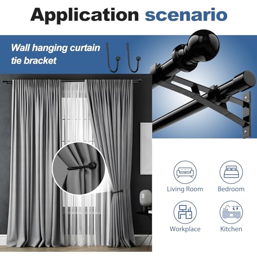 Double Curtain Rods 28 to 44 Inch Black 1 Inch Heavy Duty Dual Curtain Rod Set for Windows Drapery Rod Splicing Rods Adjustable Decorative Curtain Rod for Bedroom, Window, Patio, Sliding Glass Door