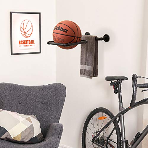 MyGift Wall Mounted Black Metal Pipe Exercise Ball Holder, Yoga Ball and Stability Ball Rack Home Gym and Studios